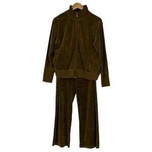Vintage Y2K Natori Track Suit Velour Velvet 2-Piece Olive Green Large/XL